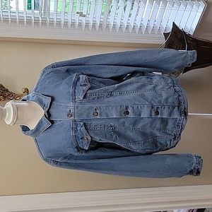Elia-Cher denim blue jean jacket Boyfriend 4 pockets banded waist Med 8-10 New…